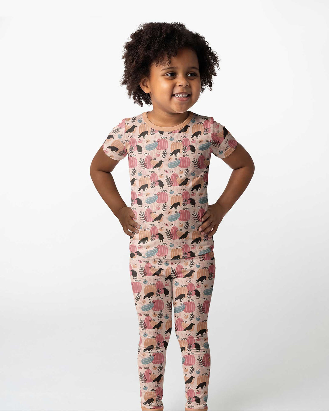 Pastel Pumpkin Patch Bamboo Two Piece Short Sleeve Pajama Set