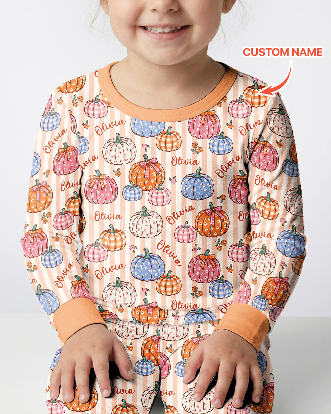 Custom Name Pumpkin Patch Bamboo Two Piece Long Sleeve Pajama Set