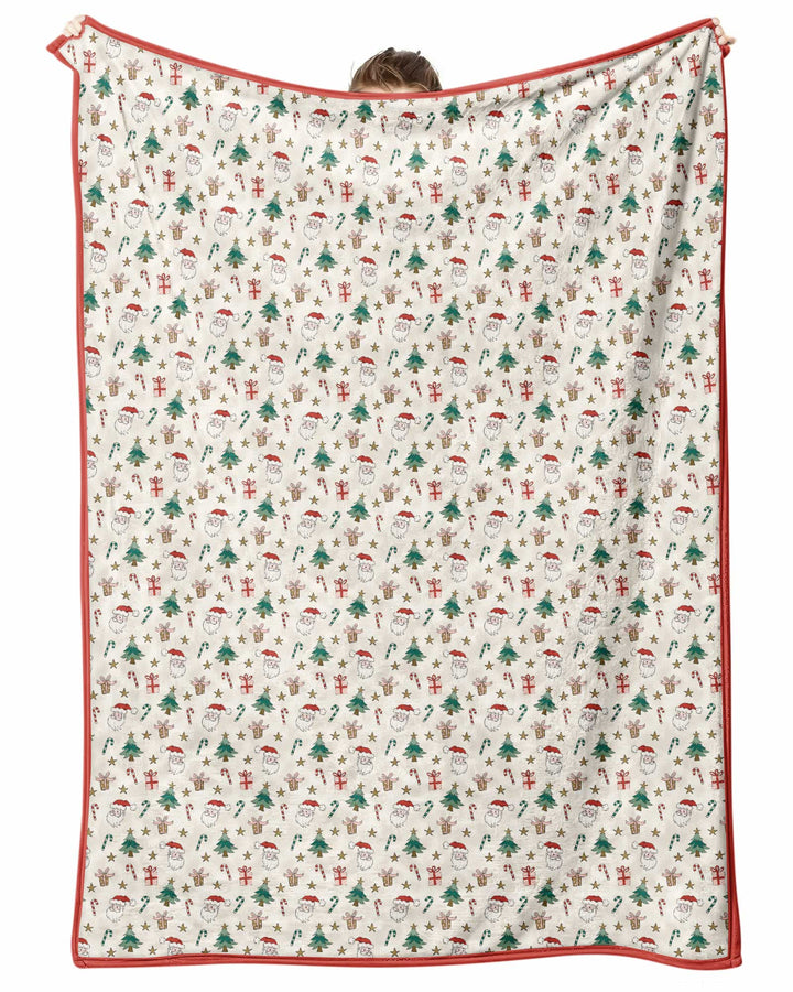 Vintage Santa Christmas Doodles Bamboo Blanket