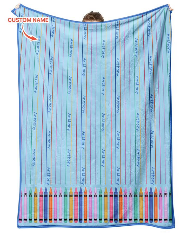 Custom Name Crayon Lines Bamboo Blanket