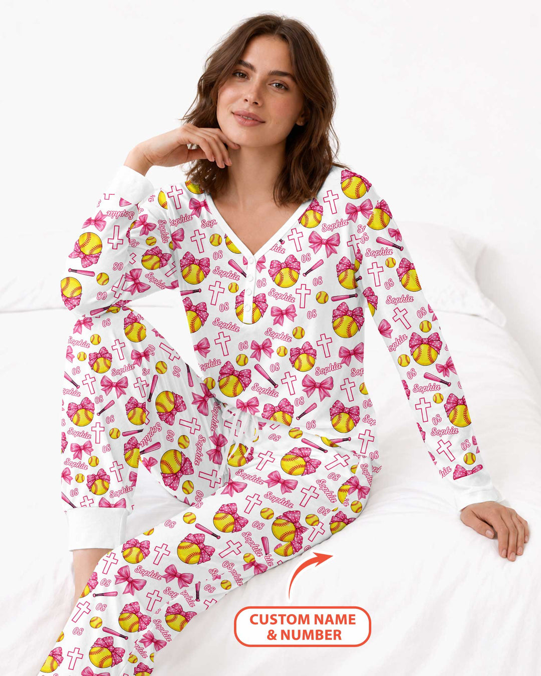 Custom Name Softball Cuties Bamboo Women Pajama Set