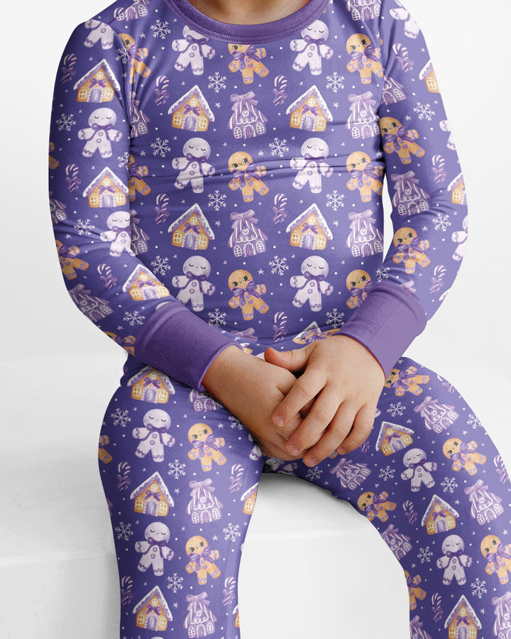 Purple Gingerbread Village Bamboo Two Piece Long Sleeve Pajama Set