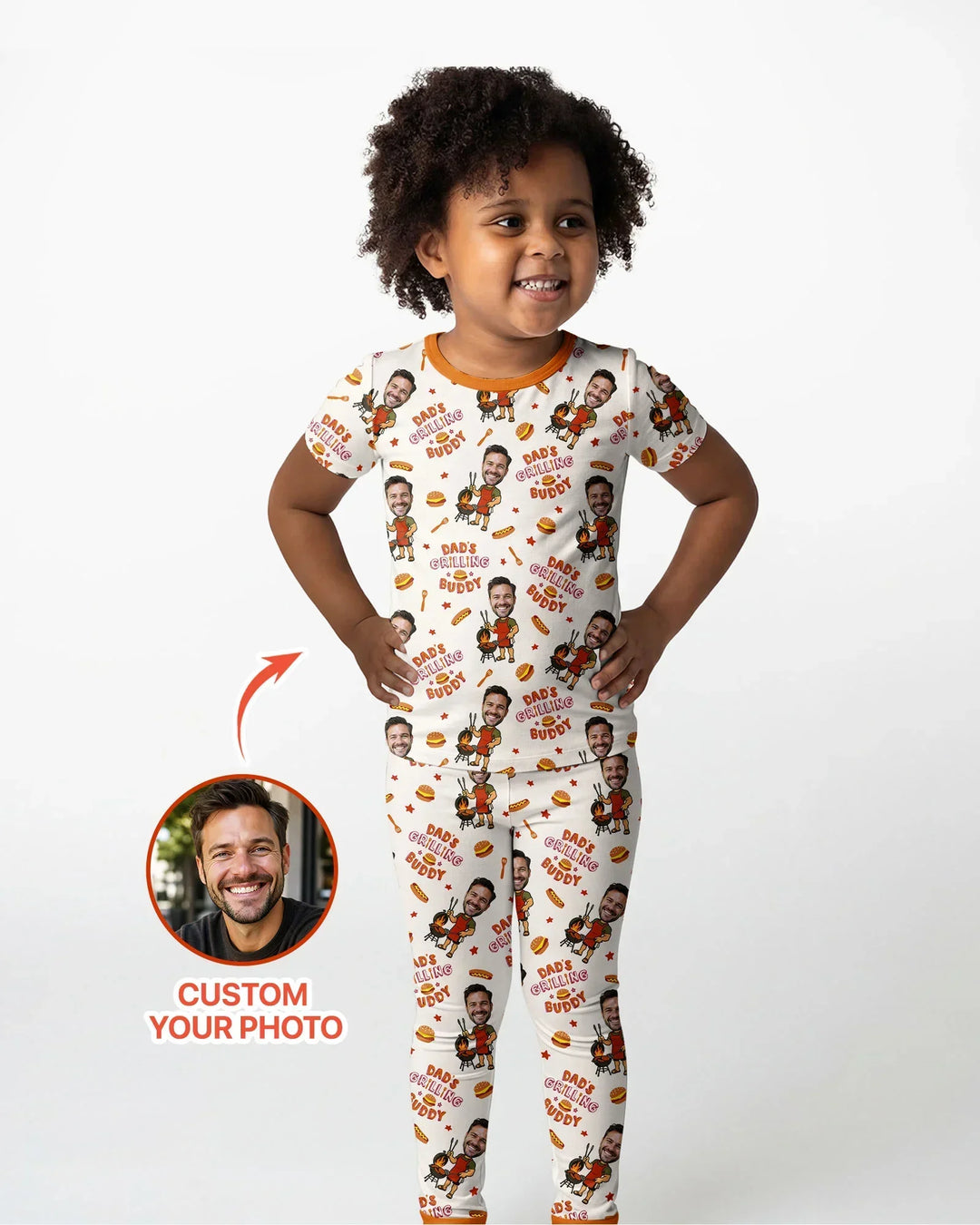 Custom Photo Dad's Grilling Buddy Family Matching Bamboo Two Piece Short Sleeve Pajama Set