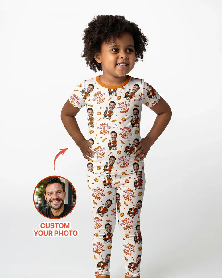 Custom Photo Dad's Grilling Buddy Family Matching Bamboo Two Piece Short Sleeve Pajama Set