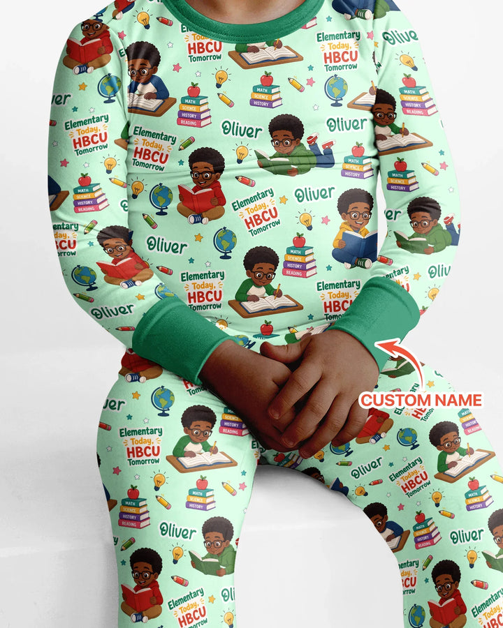 Custom Name Elementary Today HBCU Tomorrow Bamboo Two Piece Long Sleeve Pajama Set