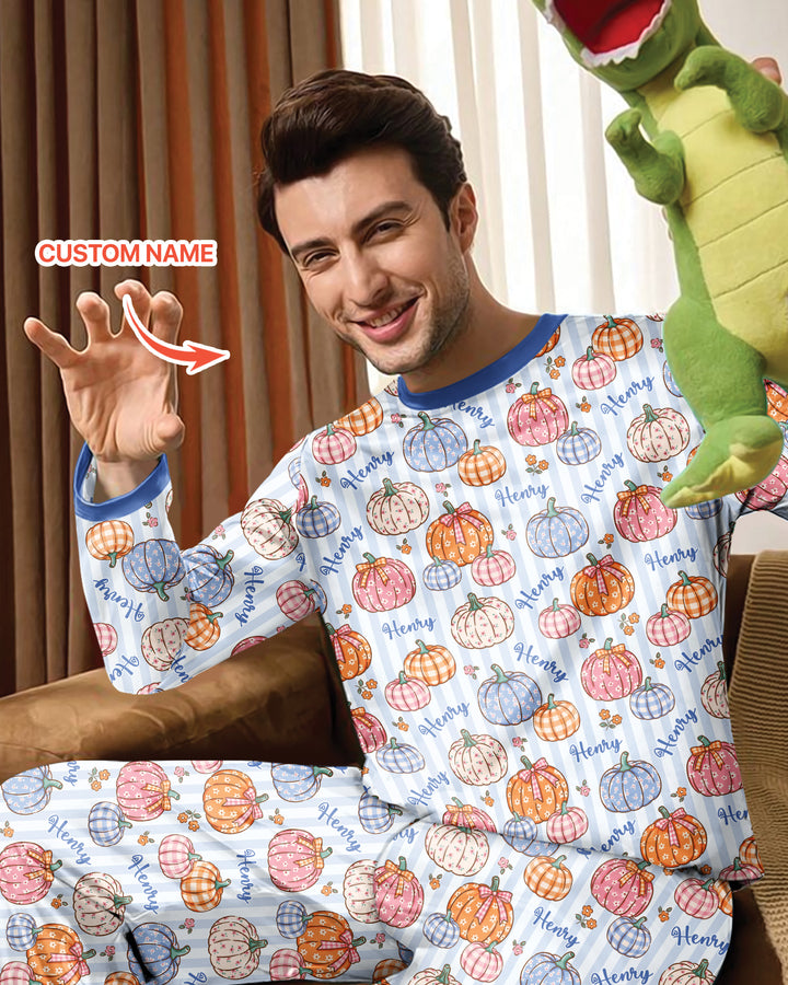 Custom Name Pumpkin Patch Bamboo Men's Pajama Set