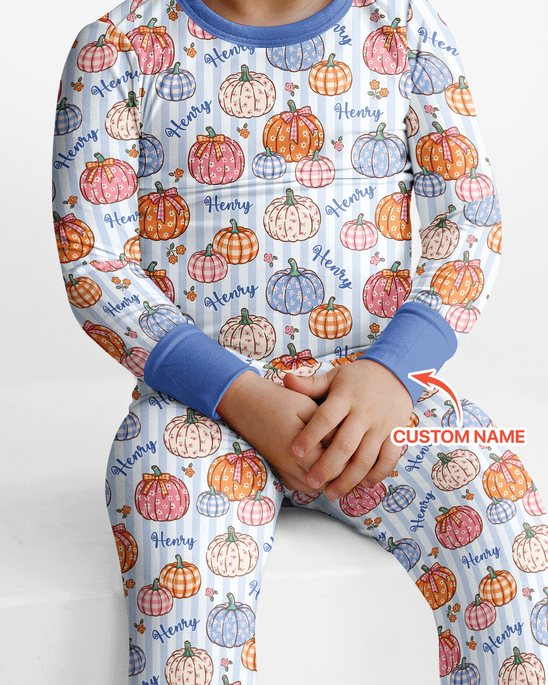Custom Name Pumpkin Patch Bamboo Two Piece Long Sleeve Pajama Set