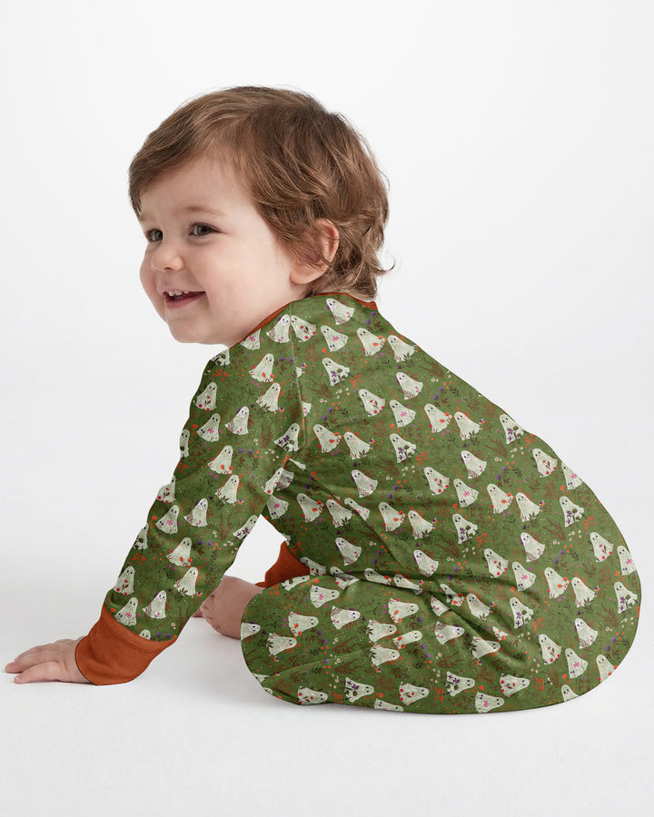 Cute Ghost Halloween Moss Green Floral Bamboo Convertible Zippy
