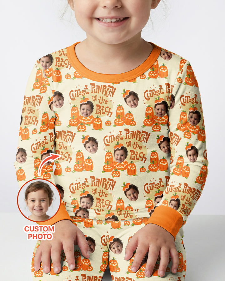 Custom Photo Cutest Pumpkin in the Patch Bamboo Two Piece Long Sleeve Pajama Set