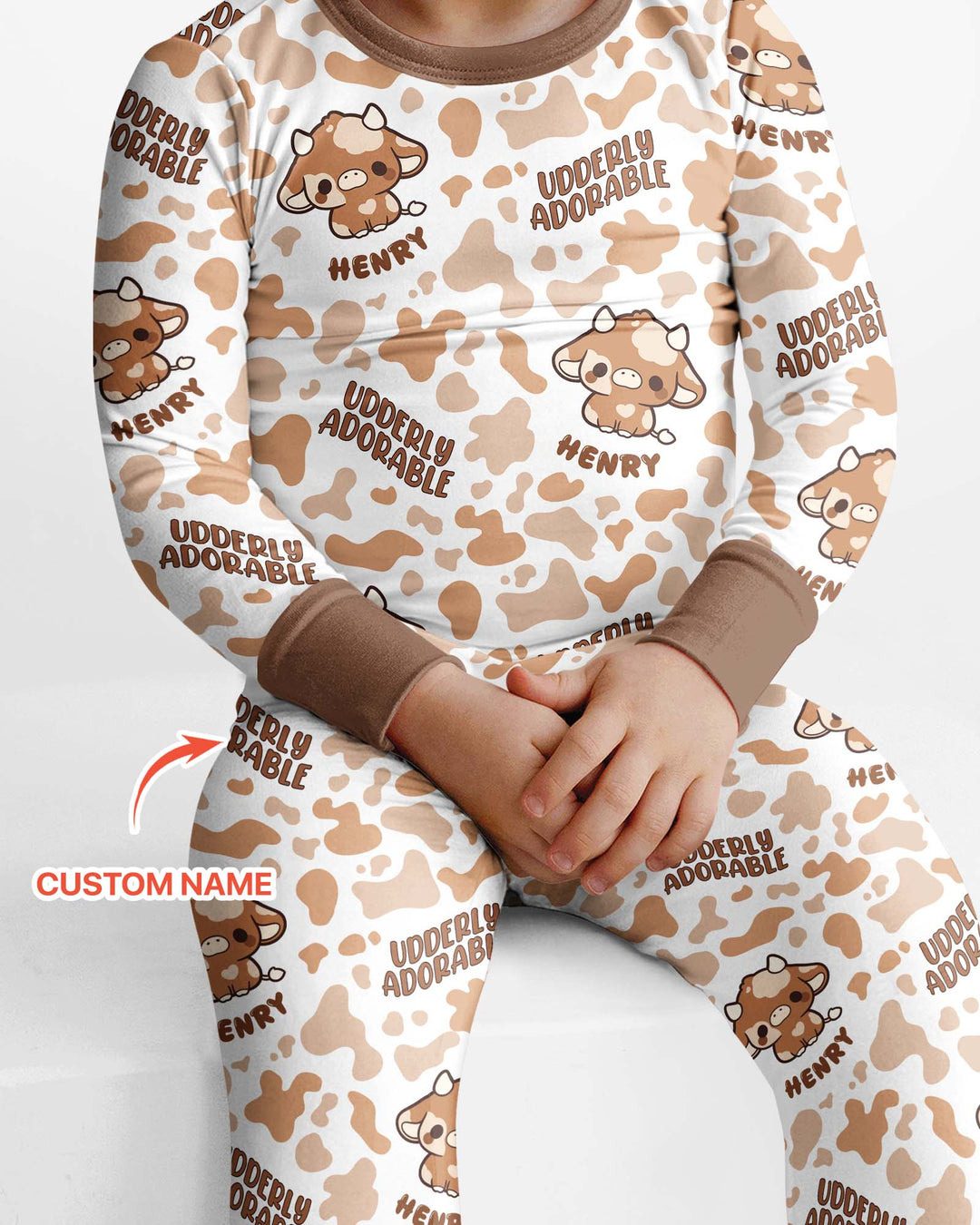 Udderly Adorable Custom Name Bamboo Two Piece Long Sleeve Pajama Set