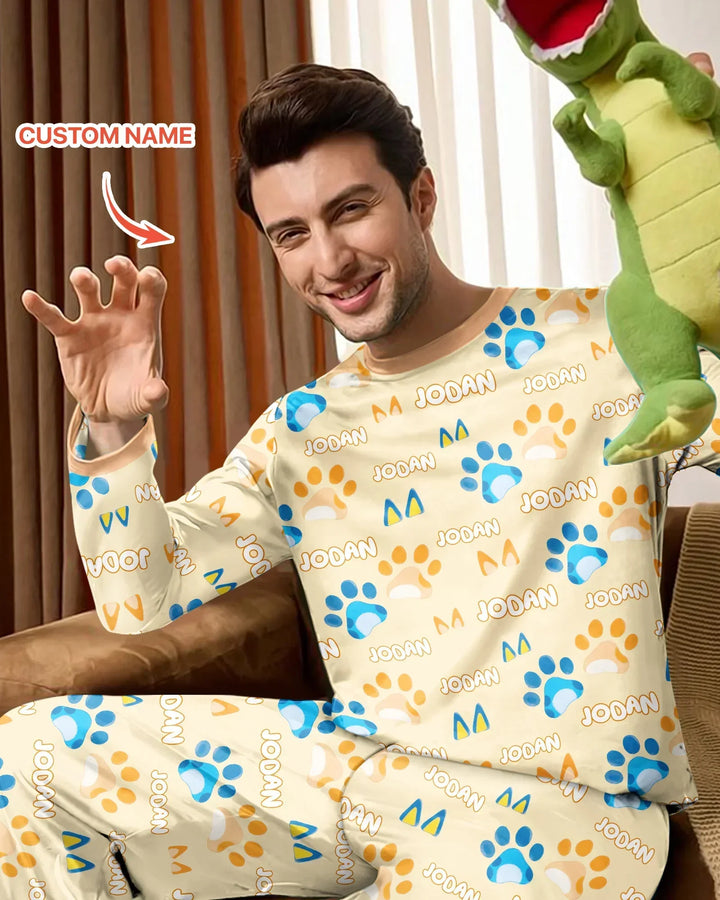 Custom Name Favourite Blue Dog Family Matching Bamboo Men's Pajama Set