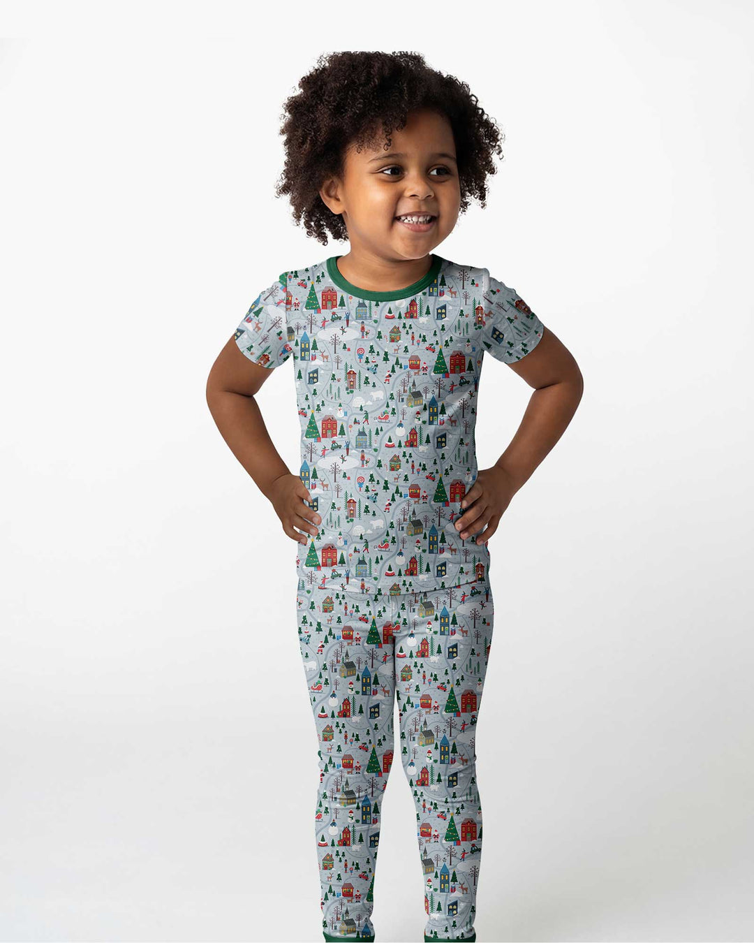 Snowy Christmas Village Map Bamboo Two Piece Short Sleeve Pajama Set