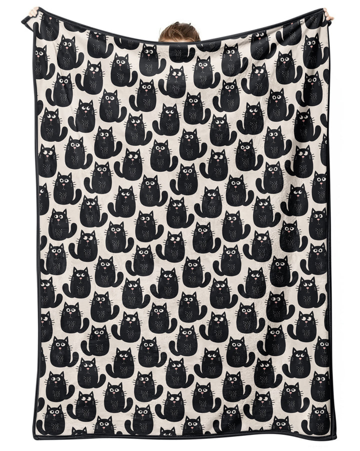 Moody Black Cats in Black and White Bamboo Blanket