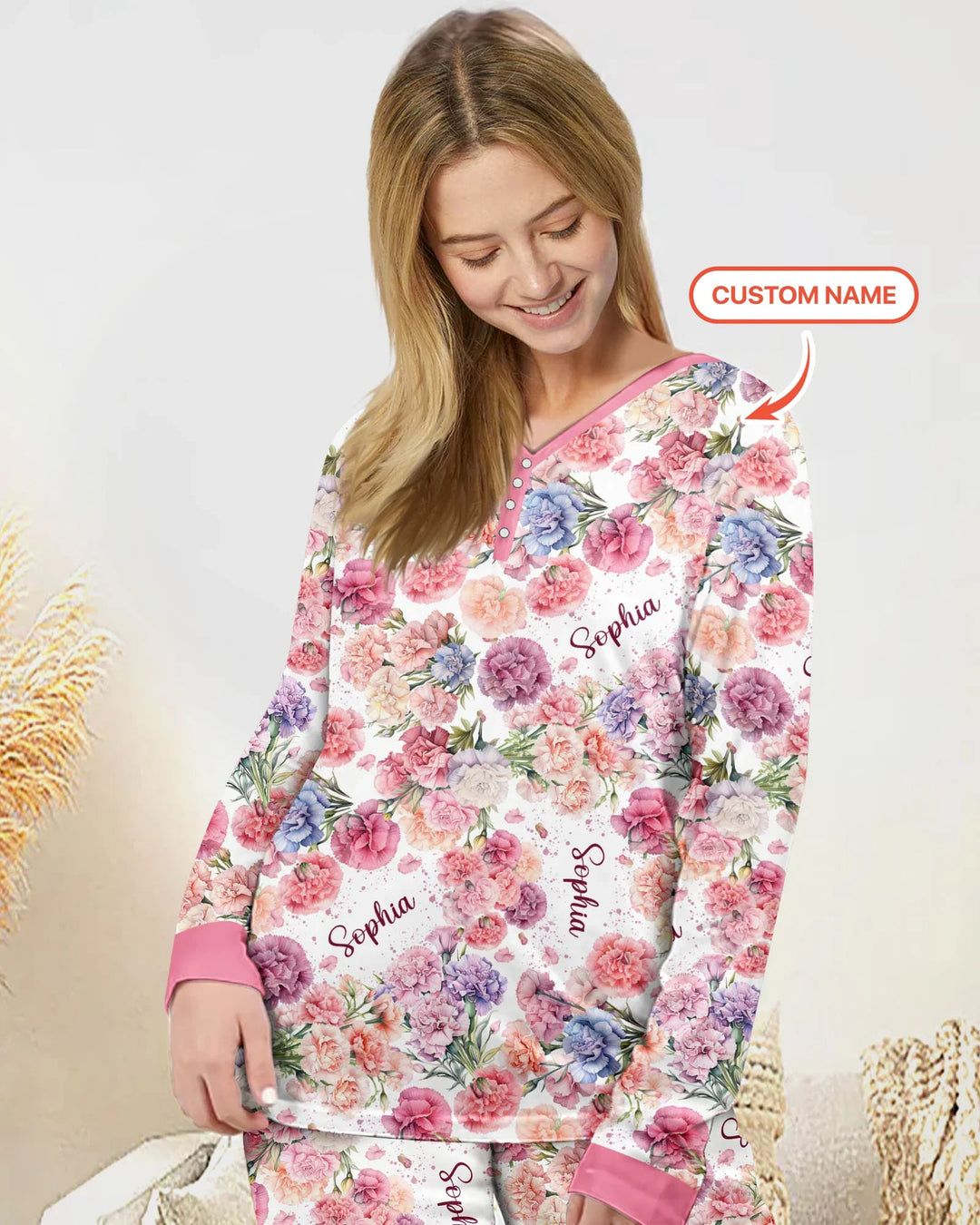Custom Name Birth Month Flowers Bamboo Women Pajama Set