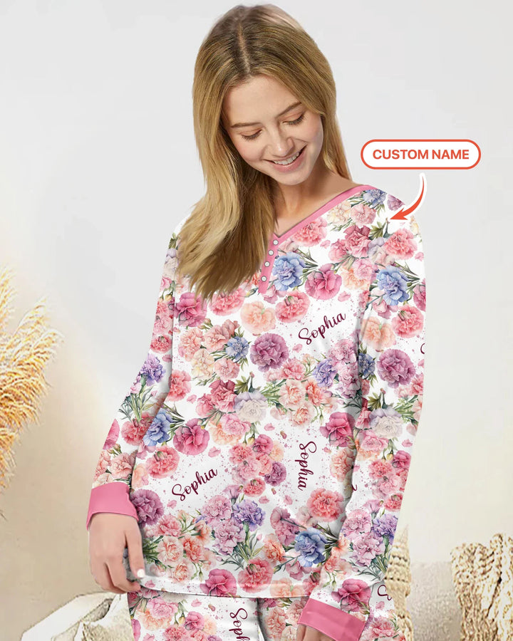 Custom Name Birth Month Flowers Bamboo Women Pajama Set