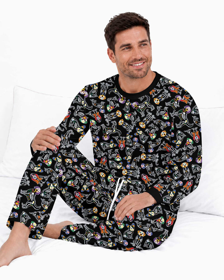 Dia De Los Muertos Doggie Bamboo Men's Pajama Set