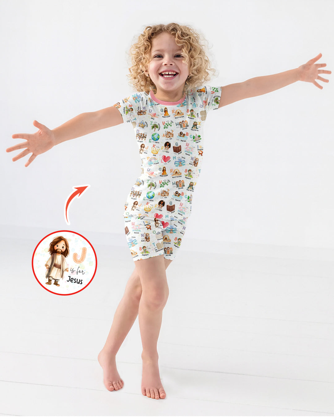 Bible ABC Alphabet Bamboo Two Piece Short Sleeve Shorts Pajama Set