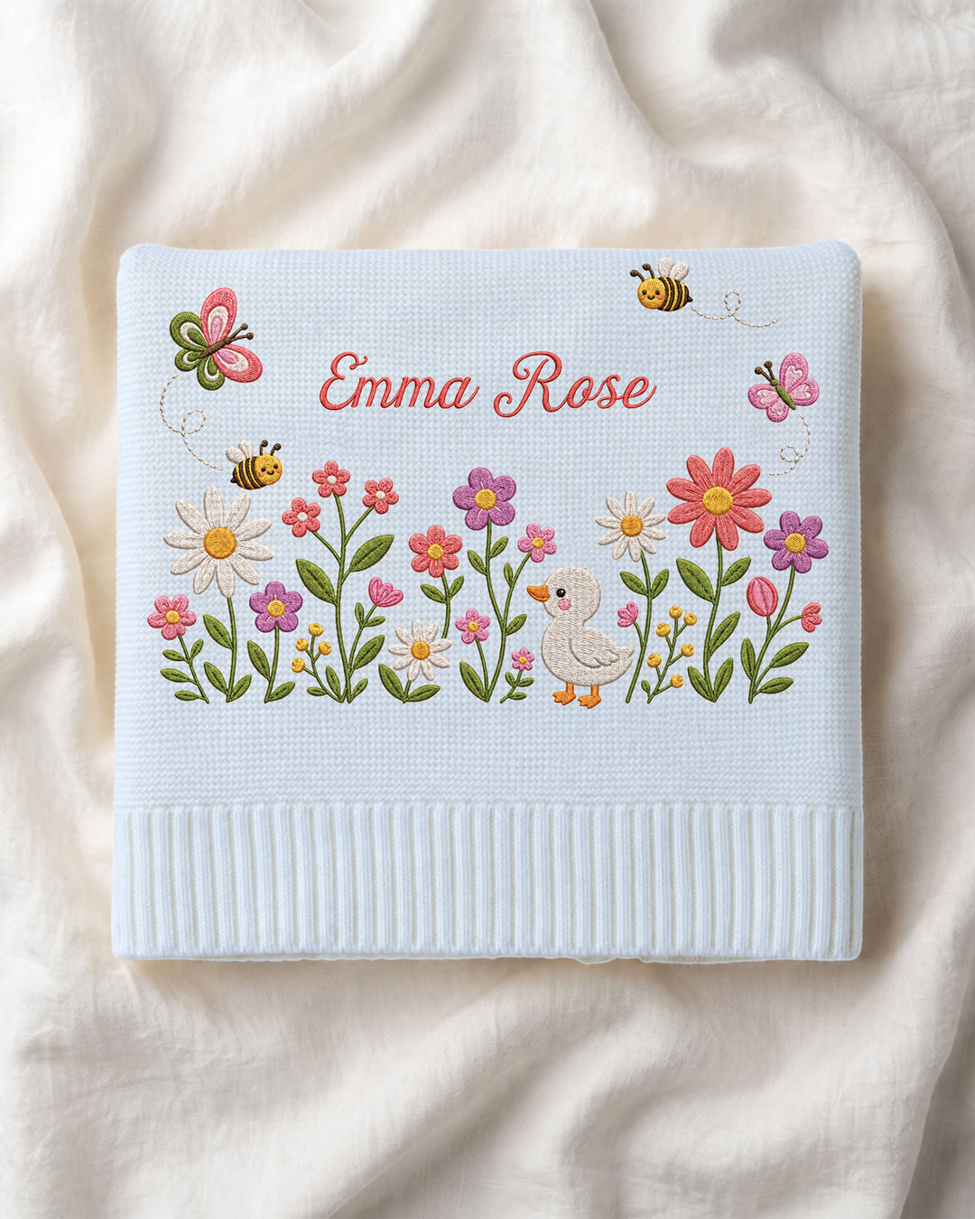 Lovely Floral Embroidered Baby Cotton Blanket