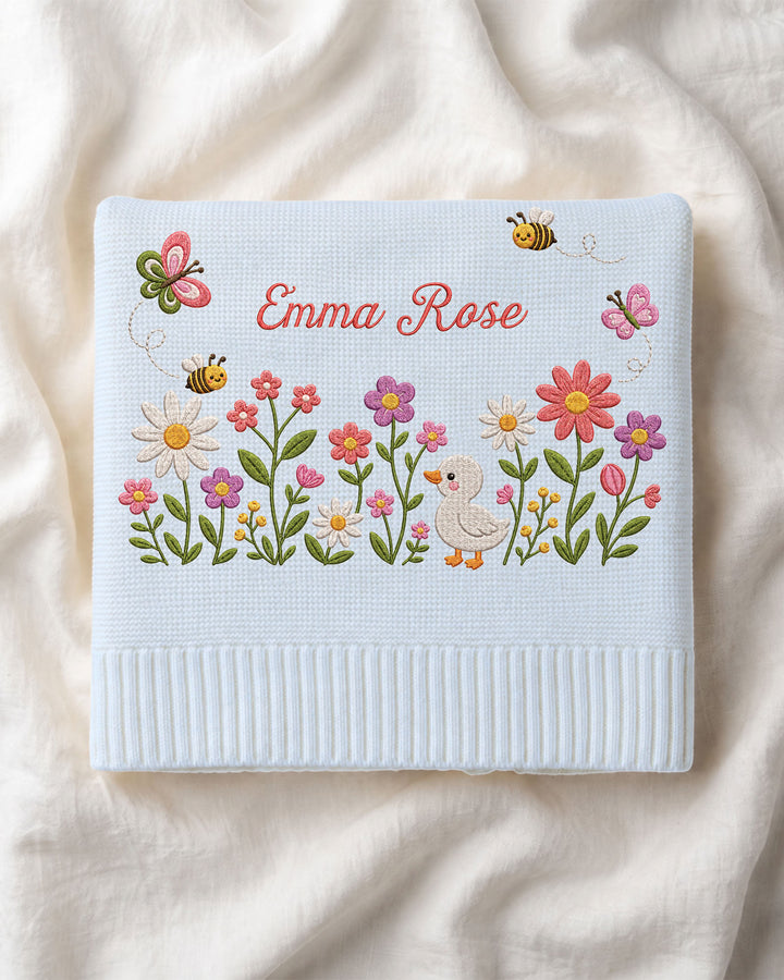 Lovely Floral Embroidered Baby Cotton Blanket