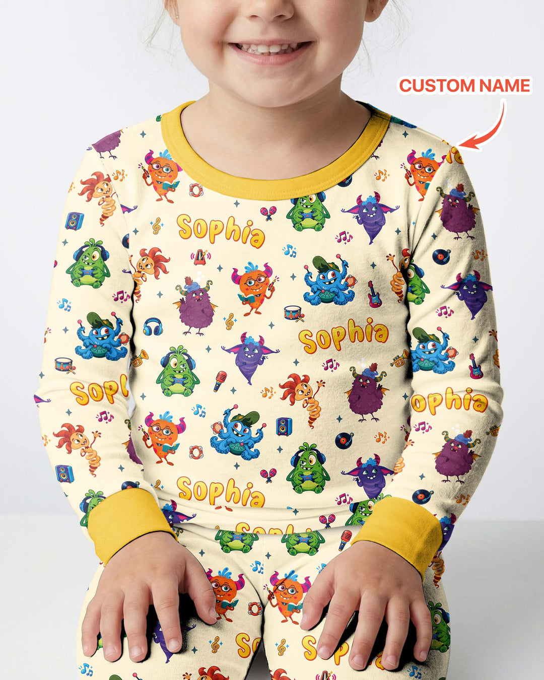 Happy Little Monster Music Band Bamboo Two Piece Long Sleeve Pajama Set