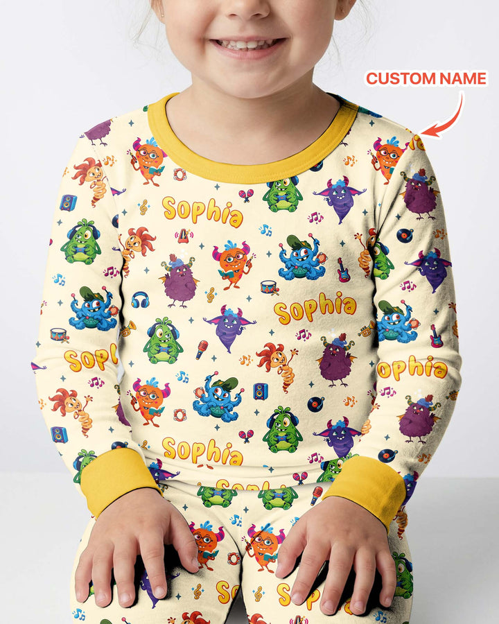 Happy Little Monster Music Band Bamboo Two Piece Long Sleeve Pajama Set