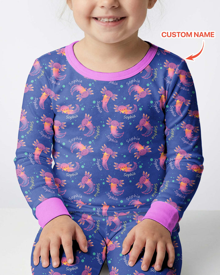 Axolotl Glow Custom Name Bamboo Two Piece Long Sleeve Pajama Set