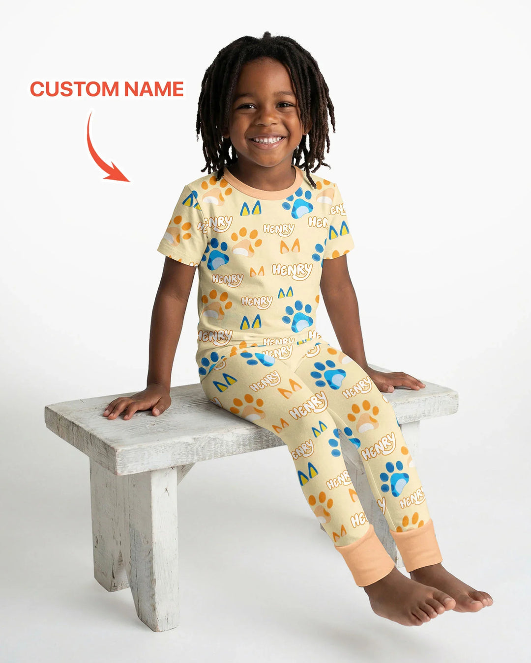 Custom Name Favourite Blue Dog Family Matching Bamboo Two Piece Short Sleeve Pajama Set