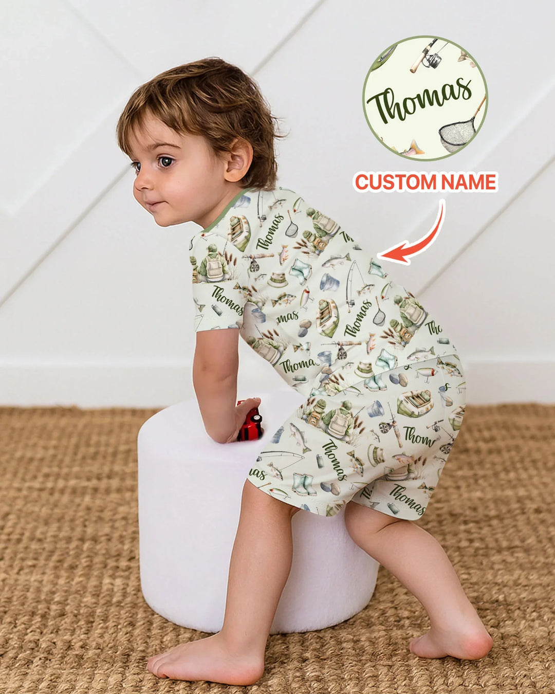Custom Name Fishing Day Daddy & Me Matching Bamboo Two Piece Short Sleeve Shorts Pajama Set