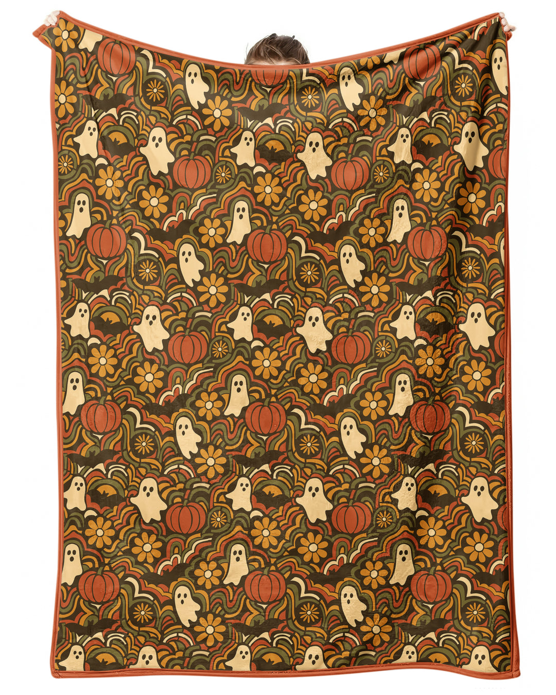 Retro Halloween Ghost Pumpkin Floral Bamboo Blanket