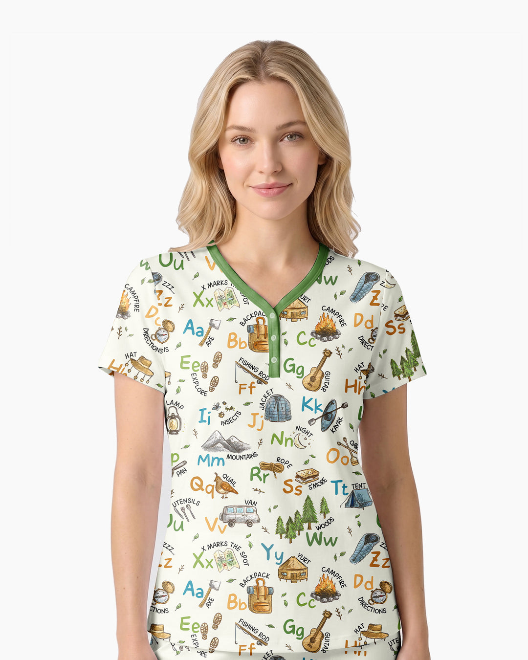 Adventure Alphabet ABCs Summer Camp Bamboo Women Short Sleeve Short Pajama Set