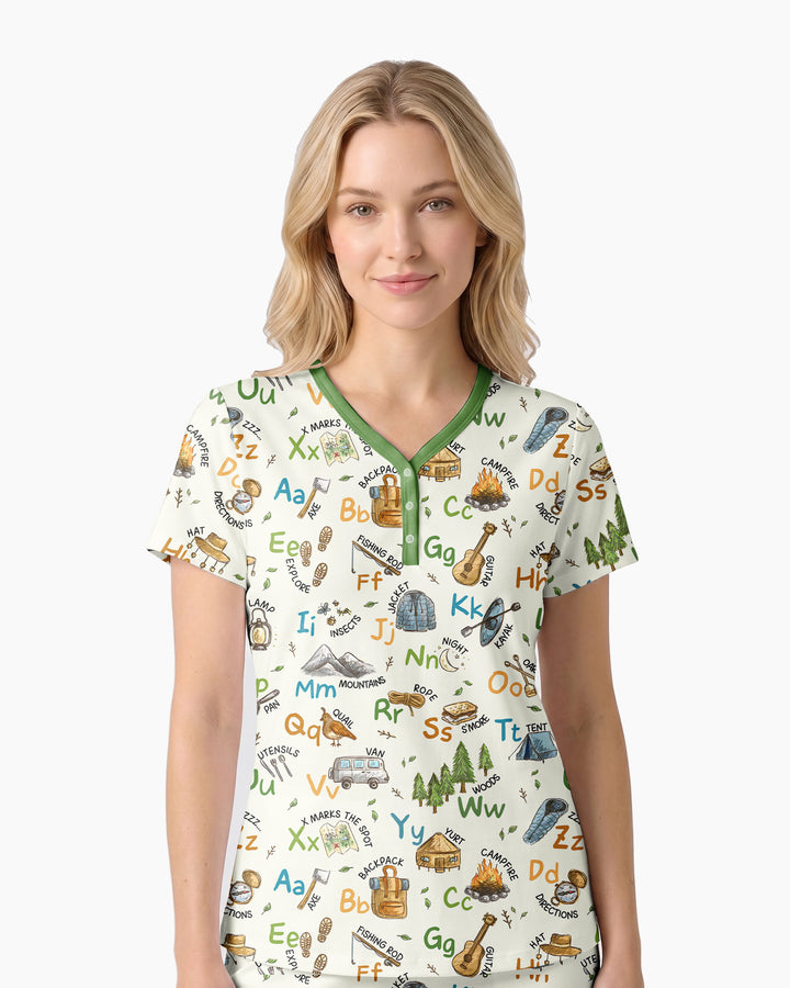 Adventure Alphabet ABCs Summer Camp Bamboo Women Short Sleeve Short Pajama Set