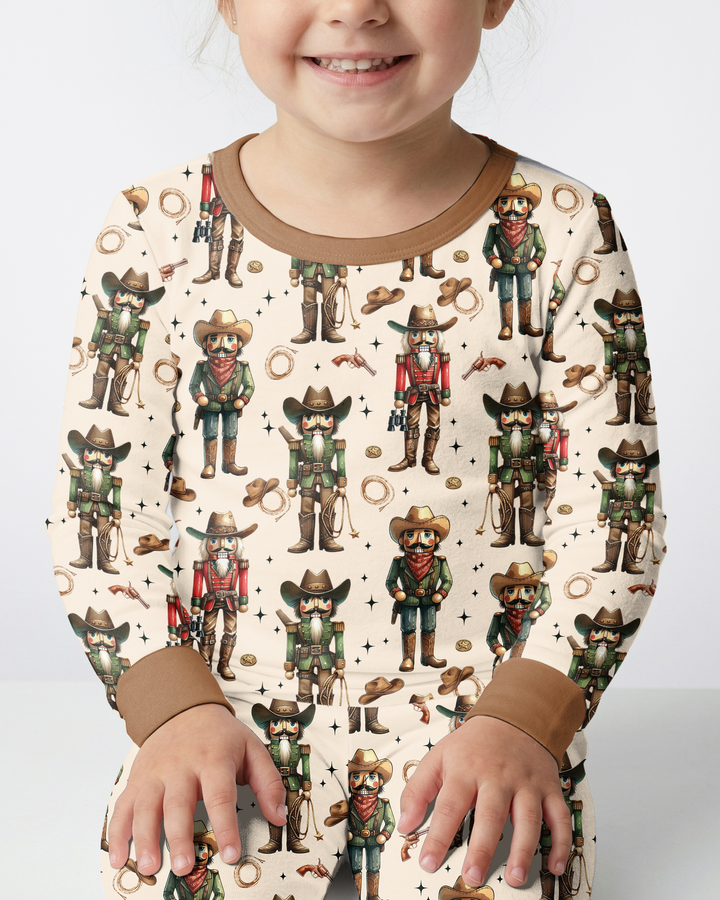 Western Christmas Cowboy Nutcracker Bamboo Two Piece Long Sleeve Pajama Set