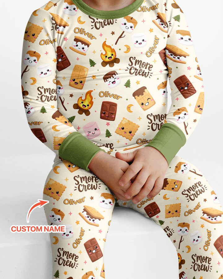 Custom Name Kawaii S'more Crew Family Matching Bamboo Two Piece Long Sleeve Pajama Set