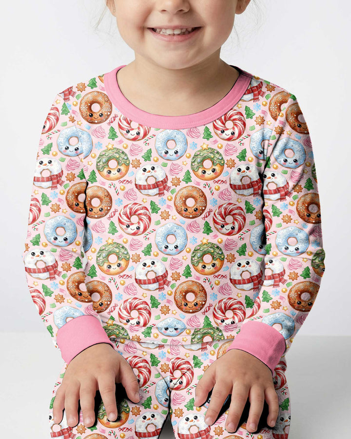 Kawaii Christmas Donuts Bamboo Two Piece Long Sleeve Pajama Set