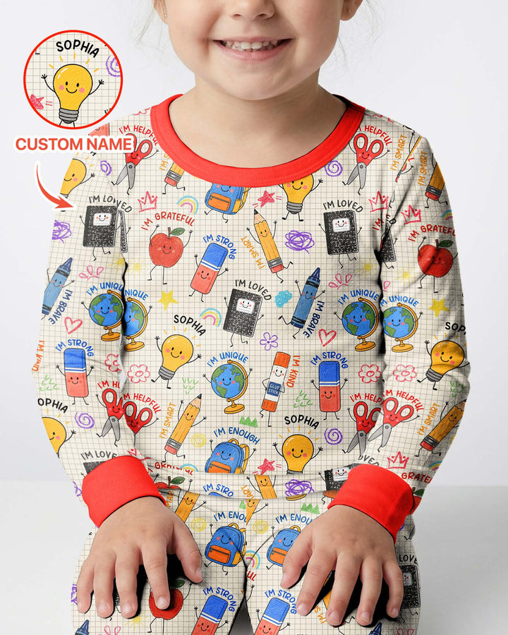 School Squad Custom Name Bamboo Two Piece Long Sleeve Pajama Set