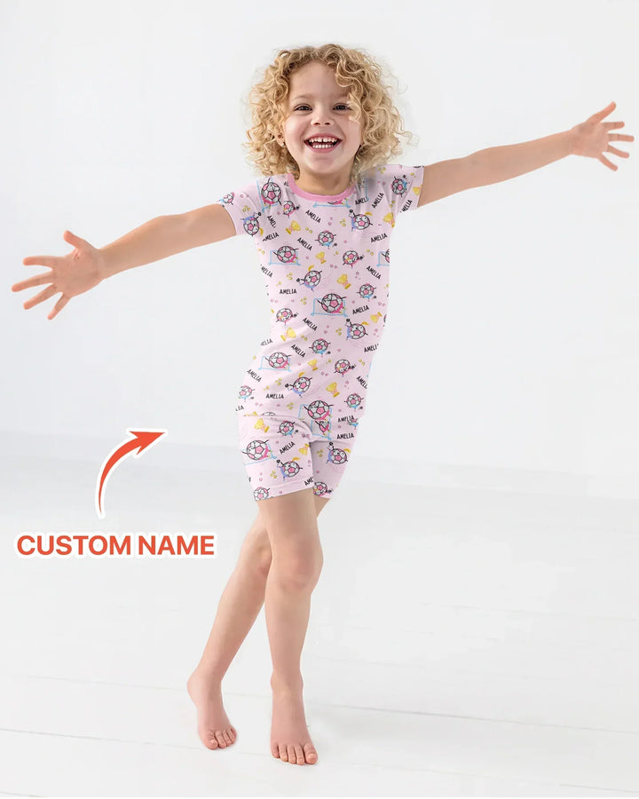 Custom Name Soccer Dad Team Matching Bamboo Two Piece Short Sleeve Shorts Pajama Set