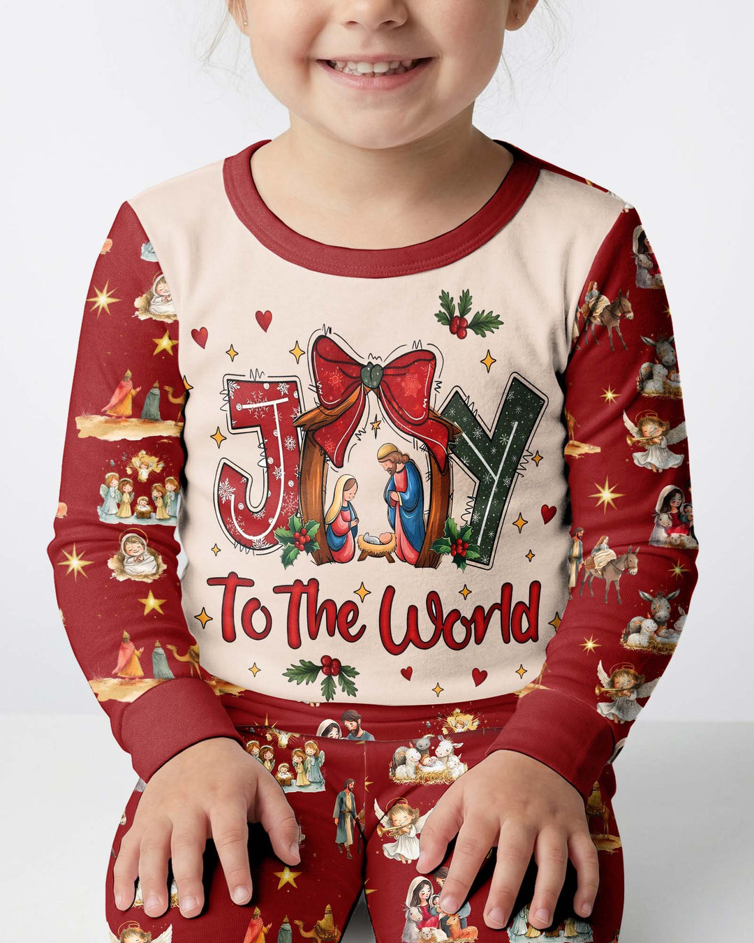 Nativity Joy To The World Bamboo Two Piece Long Sleeve Pajama Set