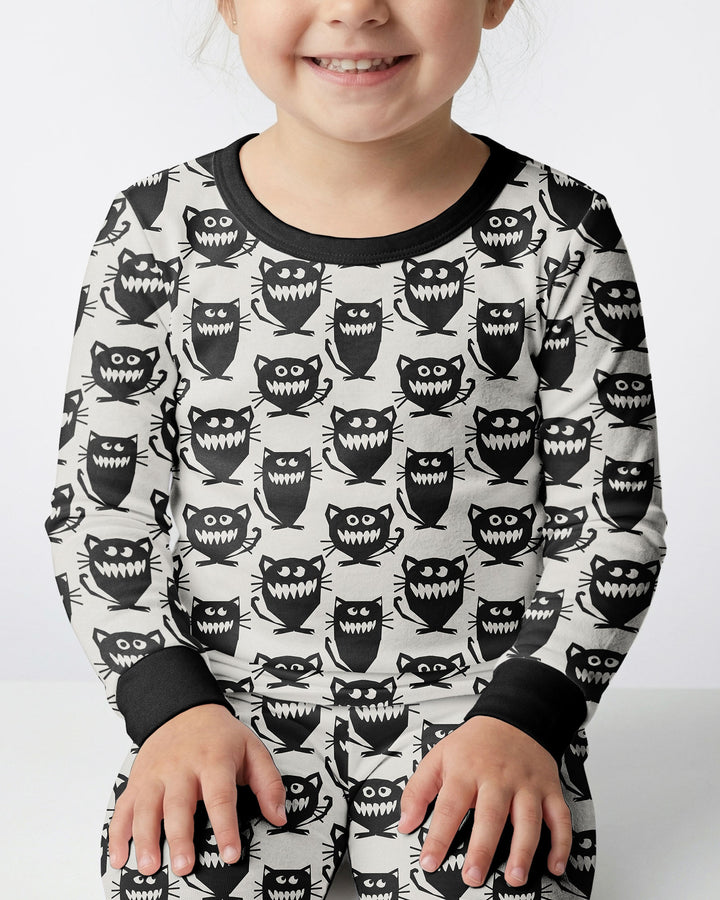 Halloween Monster Cats Bamboo Two Piece Long Sleeve Pajama Set