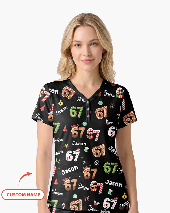 Custom '6 7' Six Seven Christmas Slang Meme Bamboo Women Short Sleeve Short Pajama Set