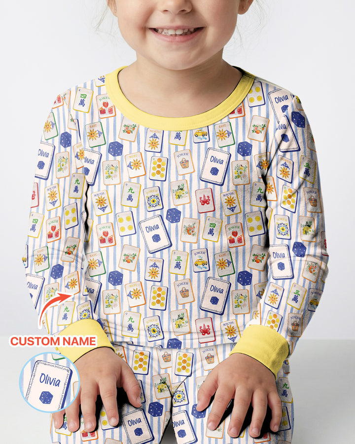 Coastal Mahjong Custom Name Mommy & Me Matching Bamboo Two Piece Long Sleeve Pajama Set