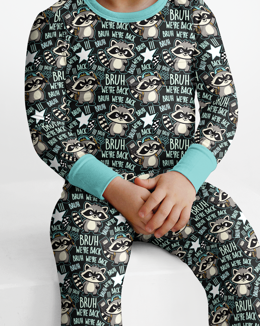 Bruh We're Back Raccoon Bamboo Two Piece Long Sleeve Pajama Set
