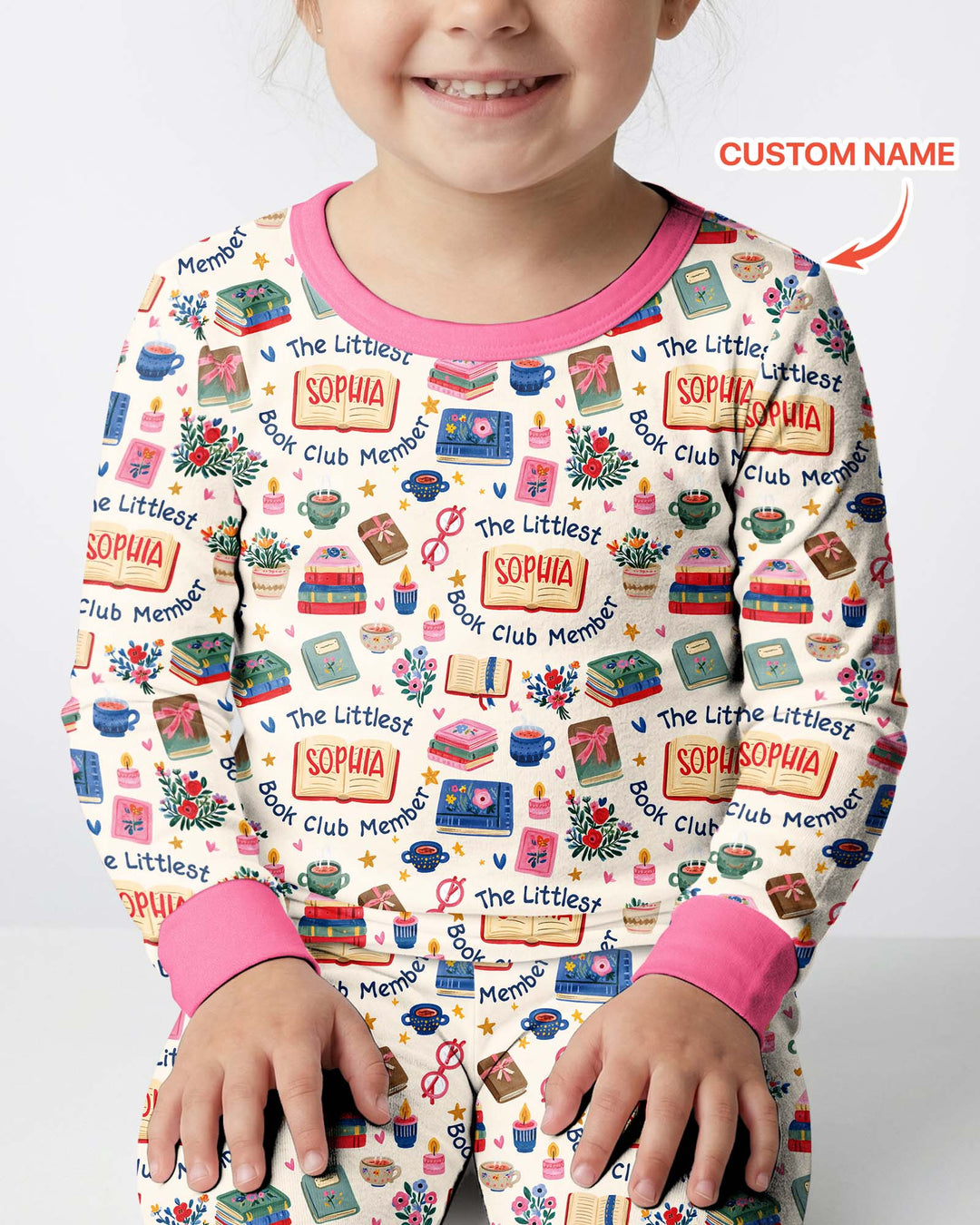 The Littlest Book Club Member Custom Name Bamboo Two Piece Long Sleeve Pajama Set