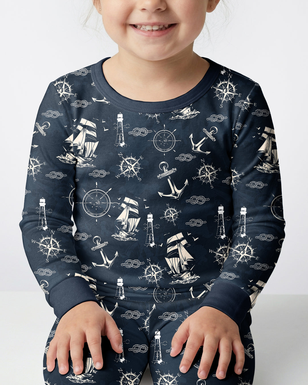 Vintage Nautical Voyage Bamboo Two Piece Long Sleeve Pajama Set