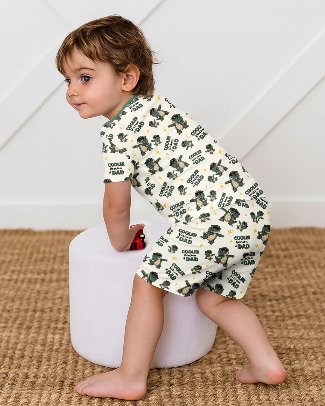 Cool Dino Daddy & Me Matching Bamboo Two Piece Short Sleeve Shorts Pajama Set