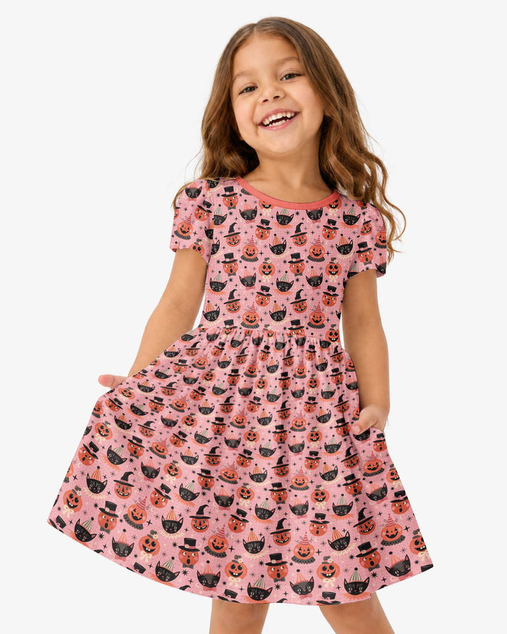 Retro Halloween Cats and Funny Pumpkins Bamboo Twirl Dress