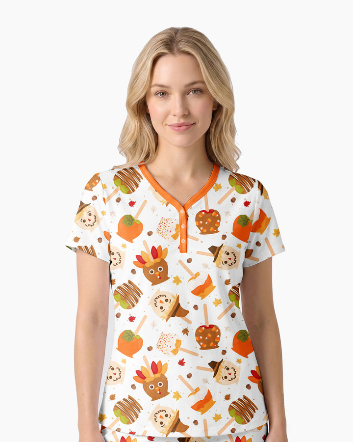 Fall Caramel Apple Family Matching Bamboo Women Short Sleeve Short Pajama Set