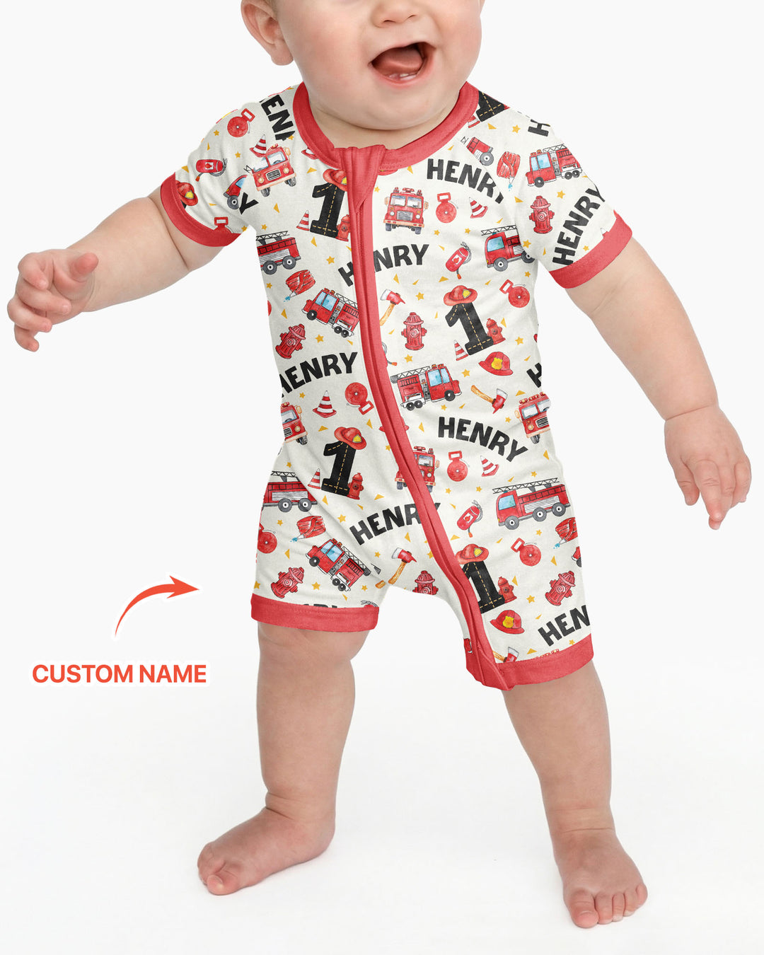 Custom Name Fire Truck Birthday Boy Bamboo Shorty Zippy