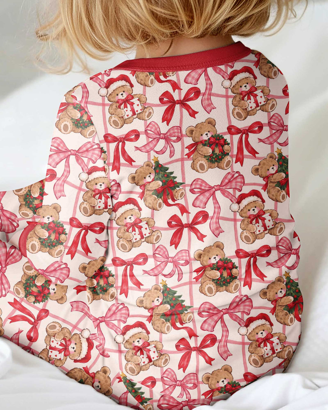 Pink Christmas Teddy Bear Plaid Mommy & Me Matching Bamboo Convertible Zippy