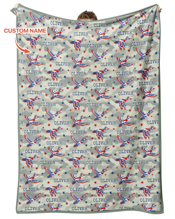 Custom Name America Mallard Duck Family Matching Bamboo Blanket