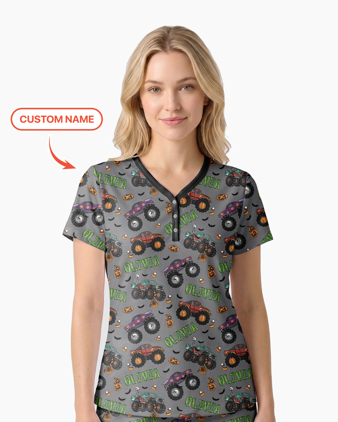 Custom Name Haunted Monster Trucks  Bamboo Women Short Sleeve Short Pajama Set